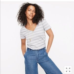 J Crew Vintage Cotton V neck t shirt in stripe